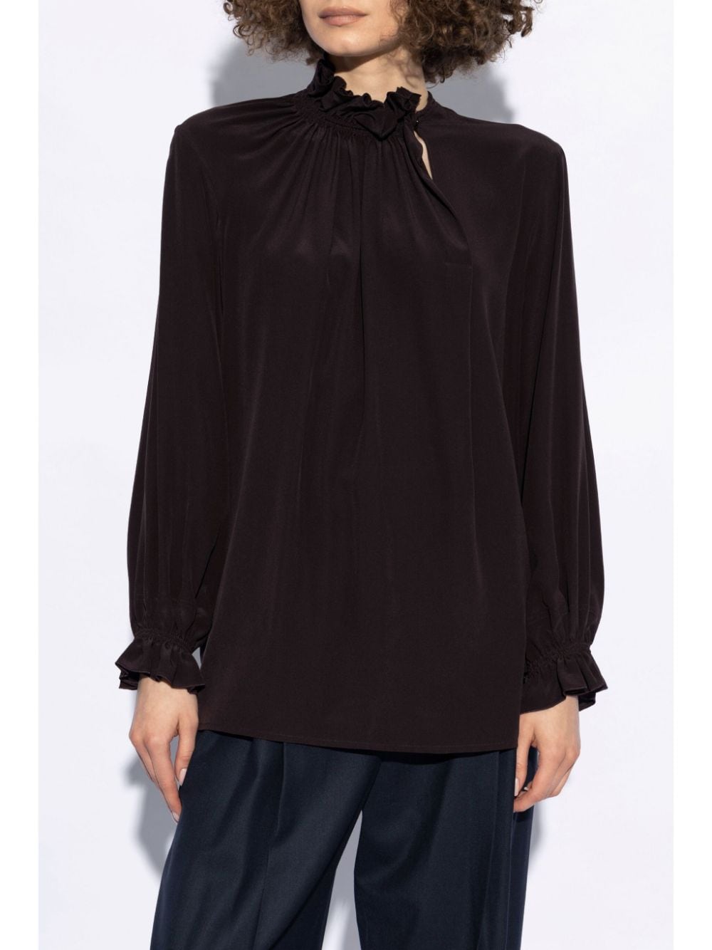 Shop Victoria Beckham Draped Silk Blouse In 褐色