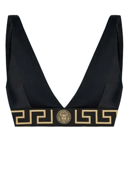 Haut de bikini à bande logo - Versace - Modalova