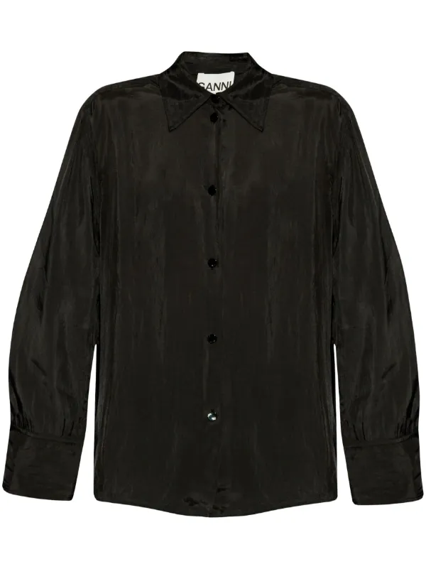 Ganni Plain Long-sleeve Shirt in Black