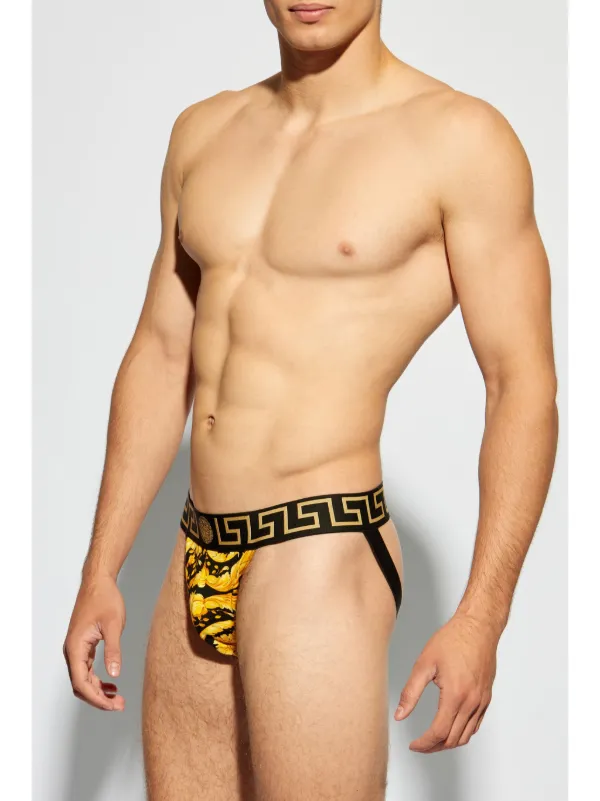 VERSACE ハロッコフリントエラスティックウエストショツ Versace バロッコプリント ジョックストラップ | イエロー