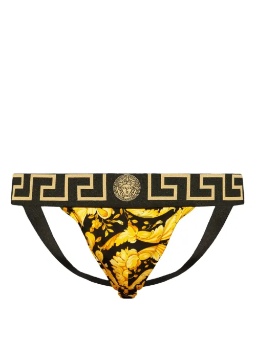 Jockstrap en coton stretch à imprimé Barocco - Versace - Modalova