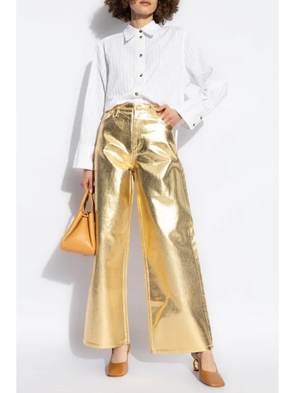 GANNI metallic-effect Cotton Jeans | Gold | FARFETCH