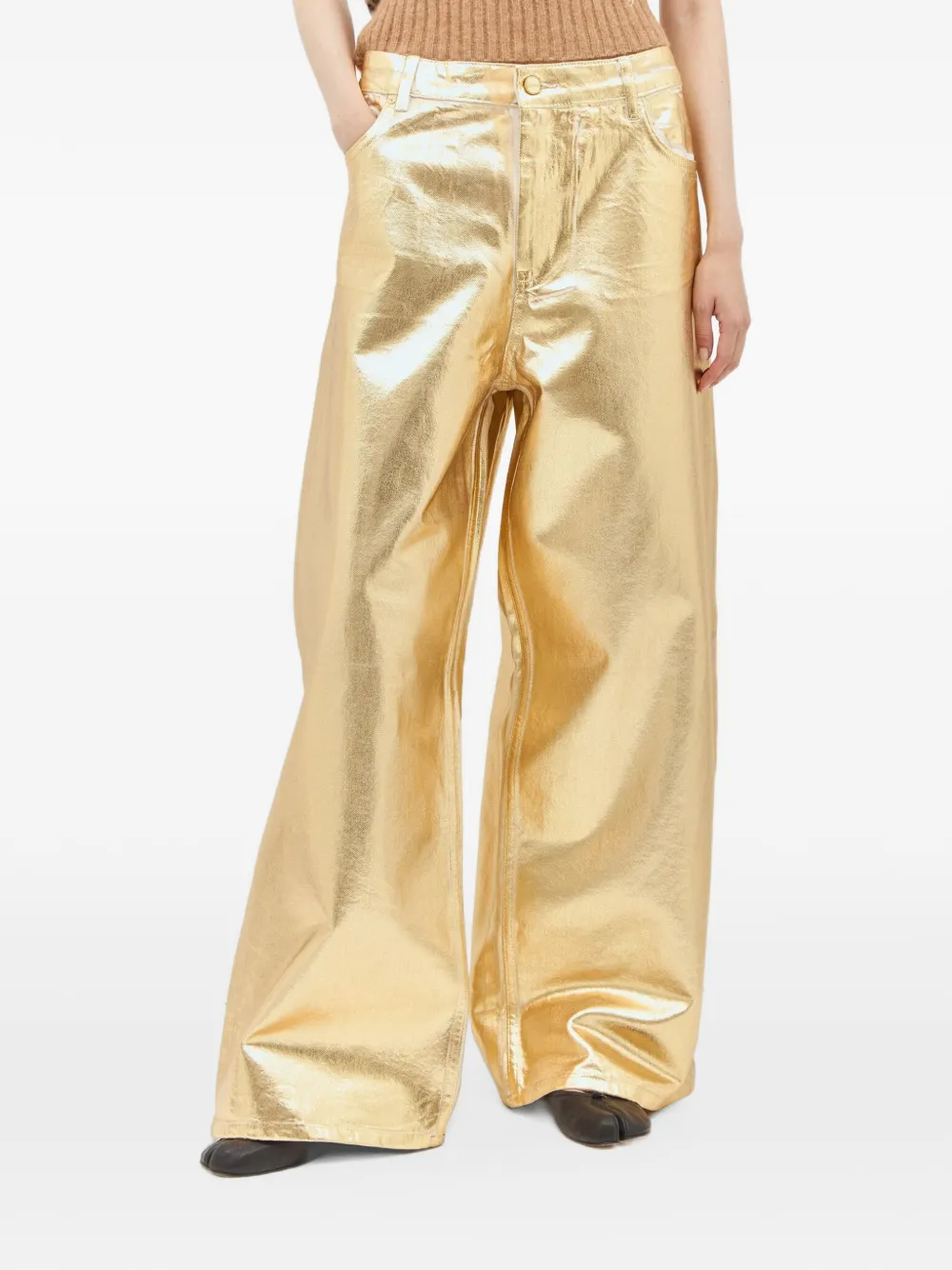 GANNI Katoenen jeans met metallic-effect Goud