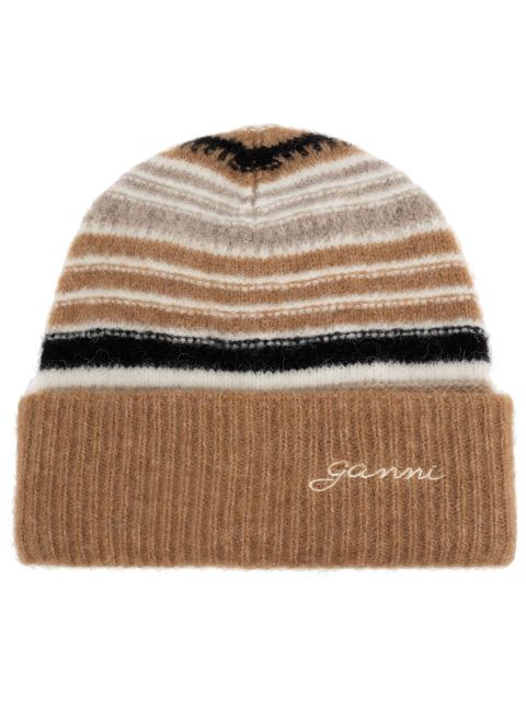 GANNI striped logo-embroidered beanie Women