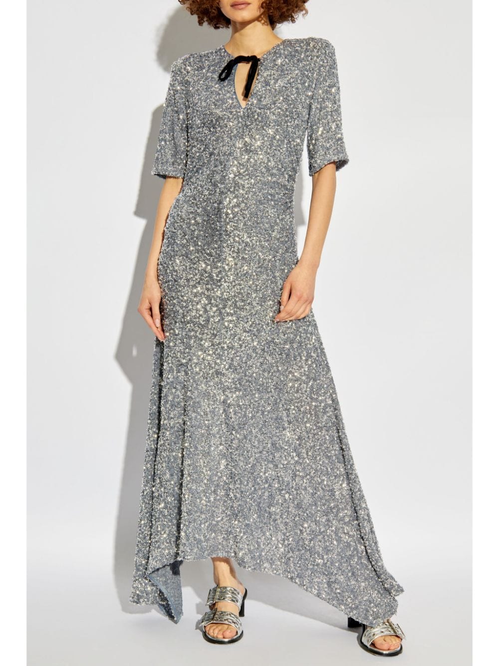 Shop Ganni Sequin-embellished Maxi Dress In 银色