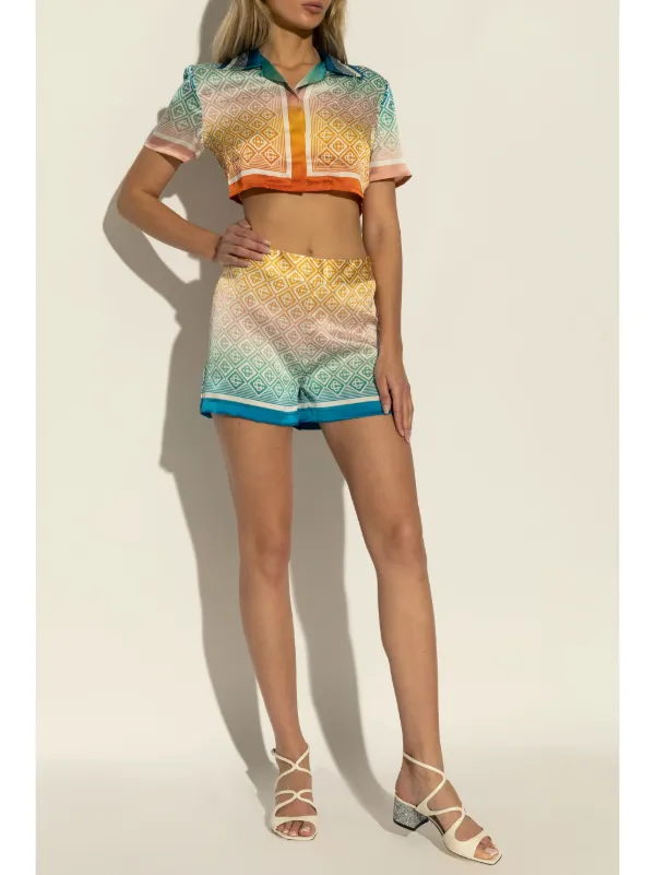 Casablanca Gradient Monogram Silk Cropped Top | Orange