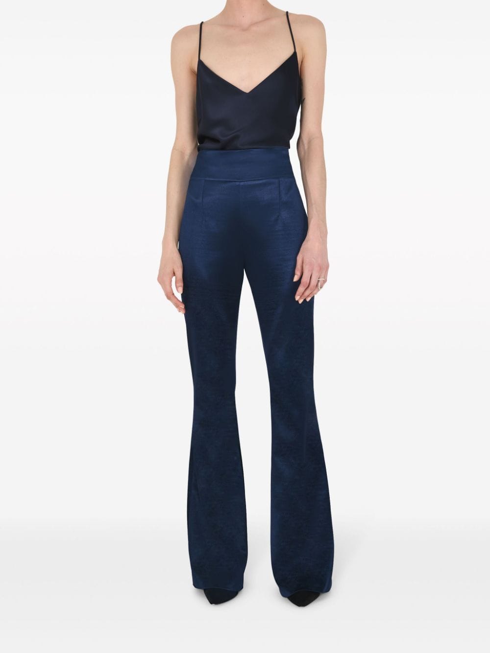 Shop Galvan Sculpted Flared Trousers In Blue