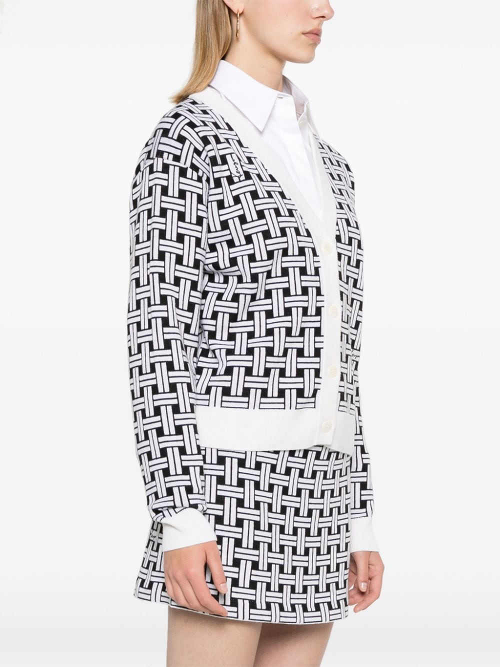 Shop Kenzo Patterned-jacquard Cardigan In White