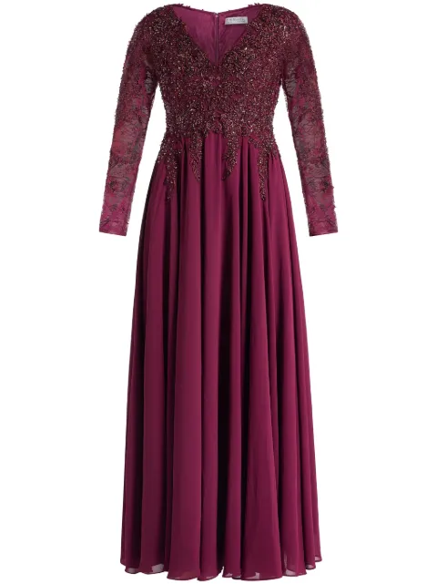 Mac Duggal embroidered V-neck gown