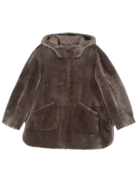 Blancha reversible shearling hooded coat