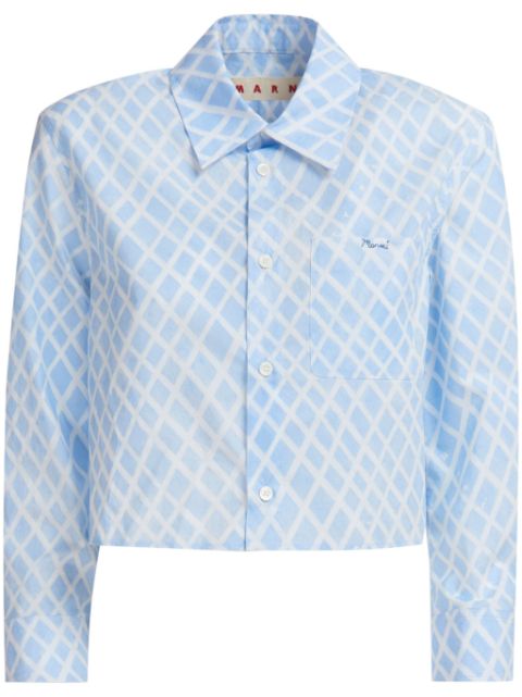 Marni grid-print cropped poplin shirt Women