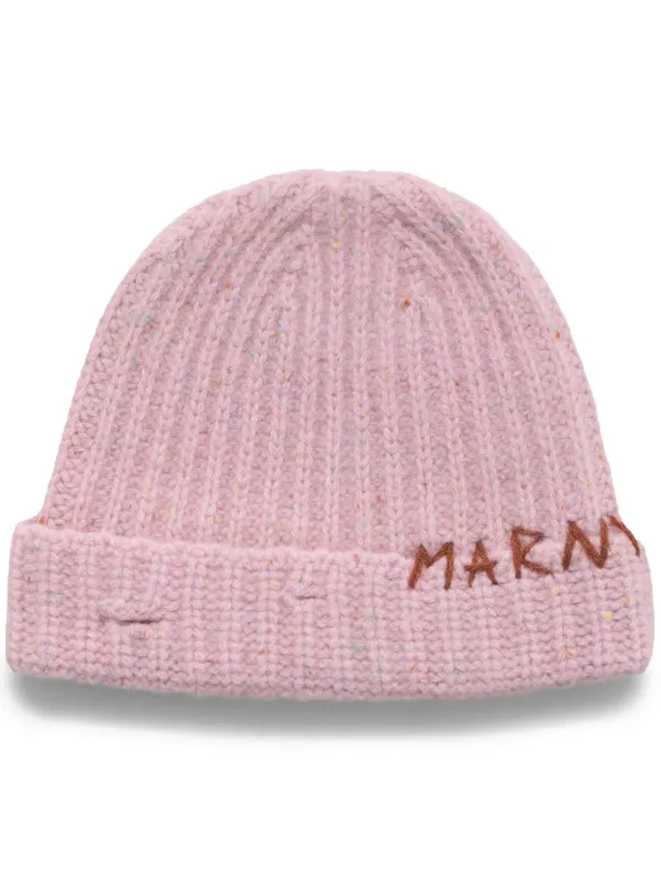Marni Pink Knit Beanie Pink Shetland wool beanie with Marni Mending | Marni main image 4