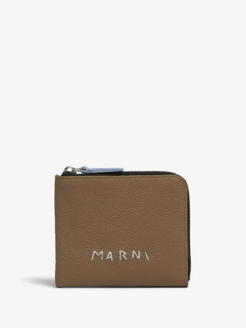 Marni leather zip-around wallet with mending-embroidery