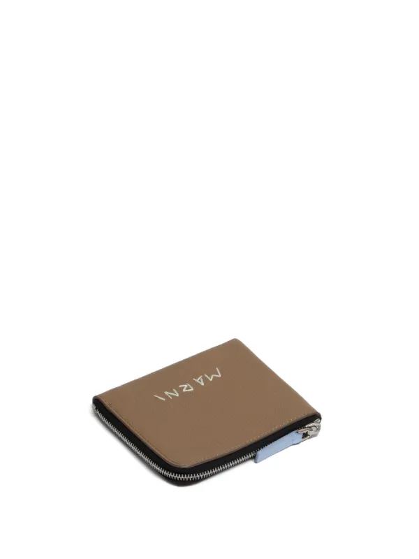 Marni Leather zip-around Wallet With mending-embroidery | Brown