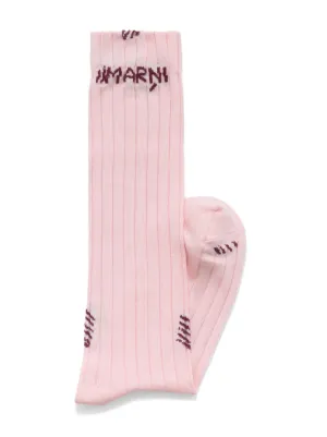スパッツ・レギンス MARNI Women Socks SKMC0152MQUFU126STC06 Pink Light blue ribbed cotton socks with Marni Mending | Marni