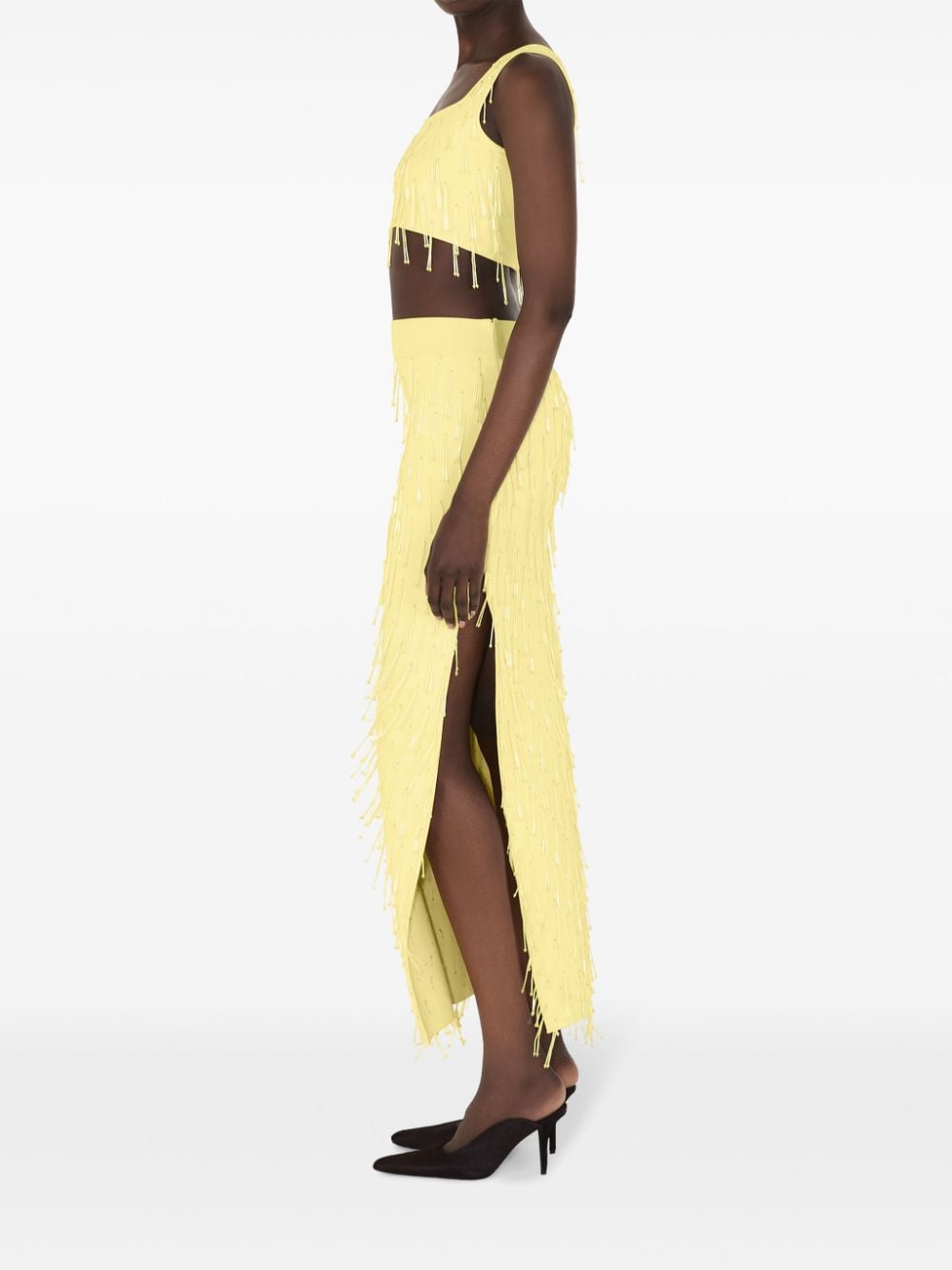 Shop Galvan Depois Bead-embellished Maxi Skirt In Yellow