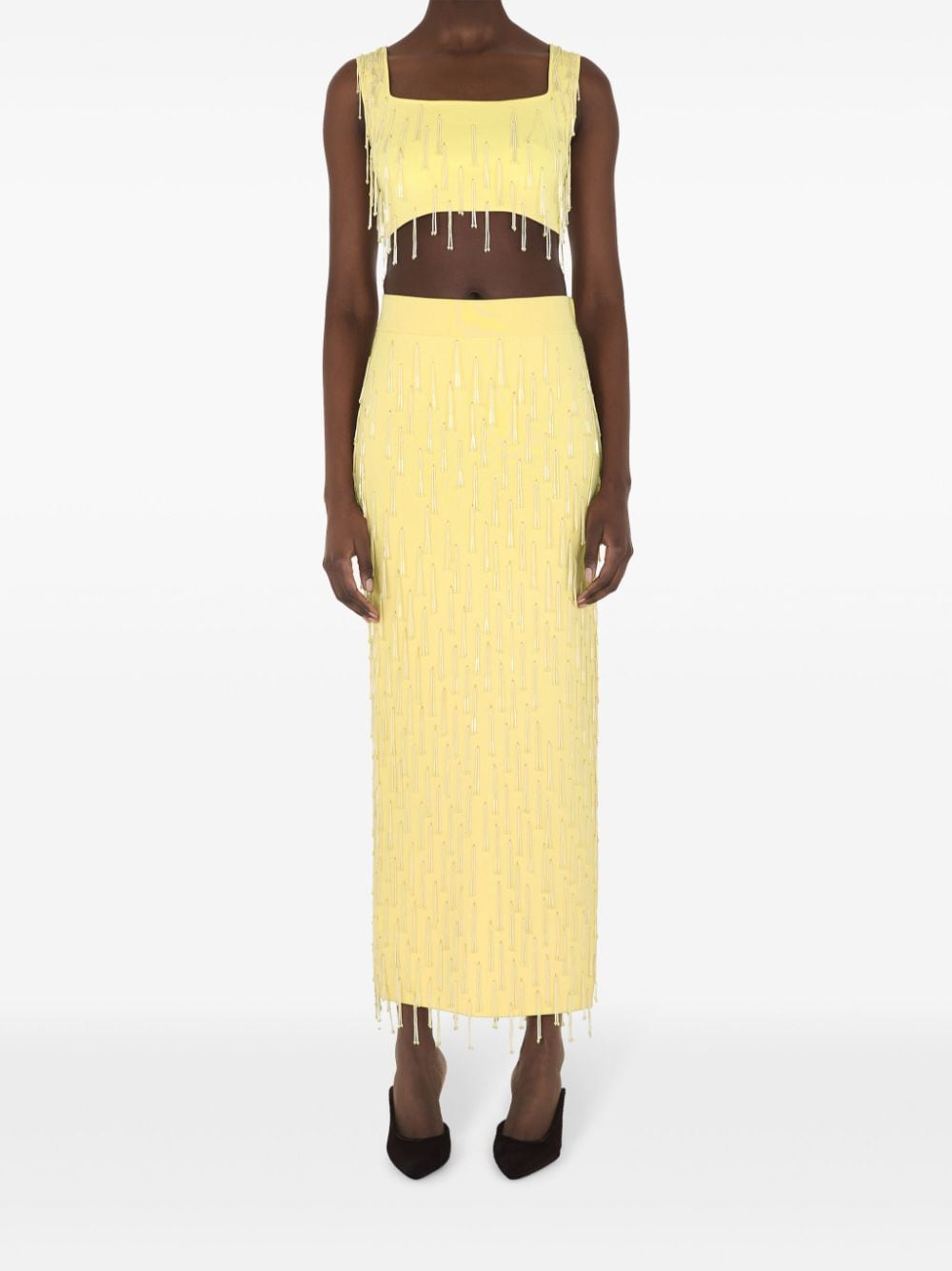 Shop Galvan Depois Bead-embellished Maxi Skirt In Yellow