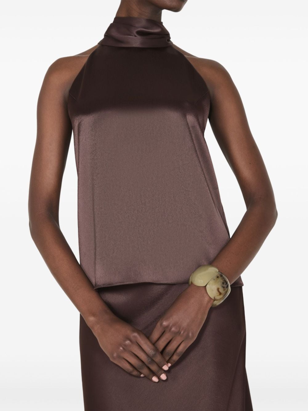 Shop Galvan Sienna Satin Blouse In Brown