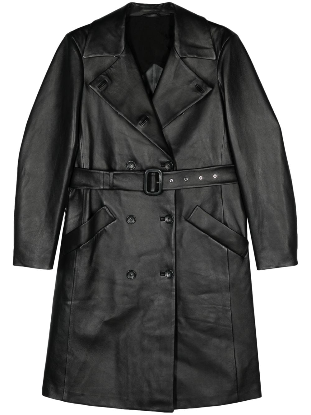 belted leather trench coat
