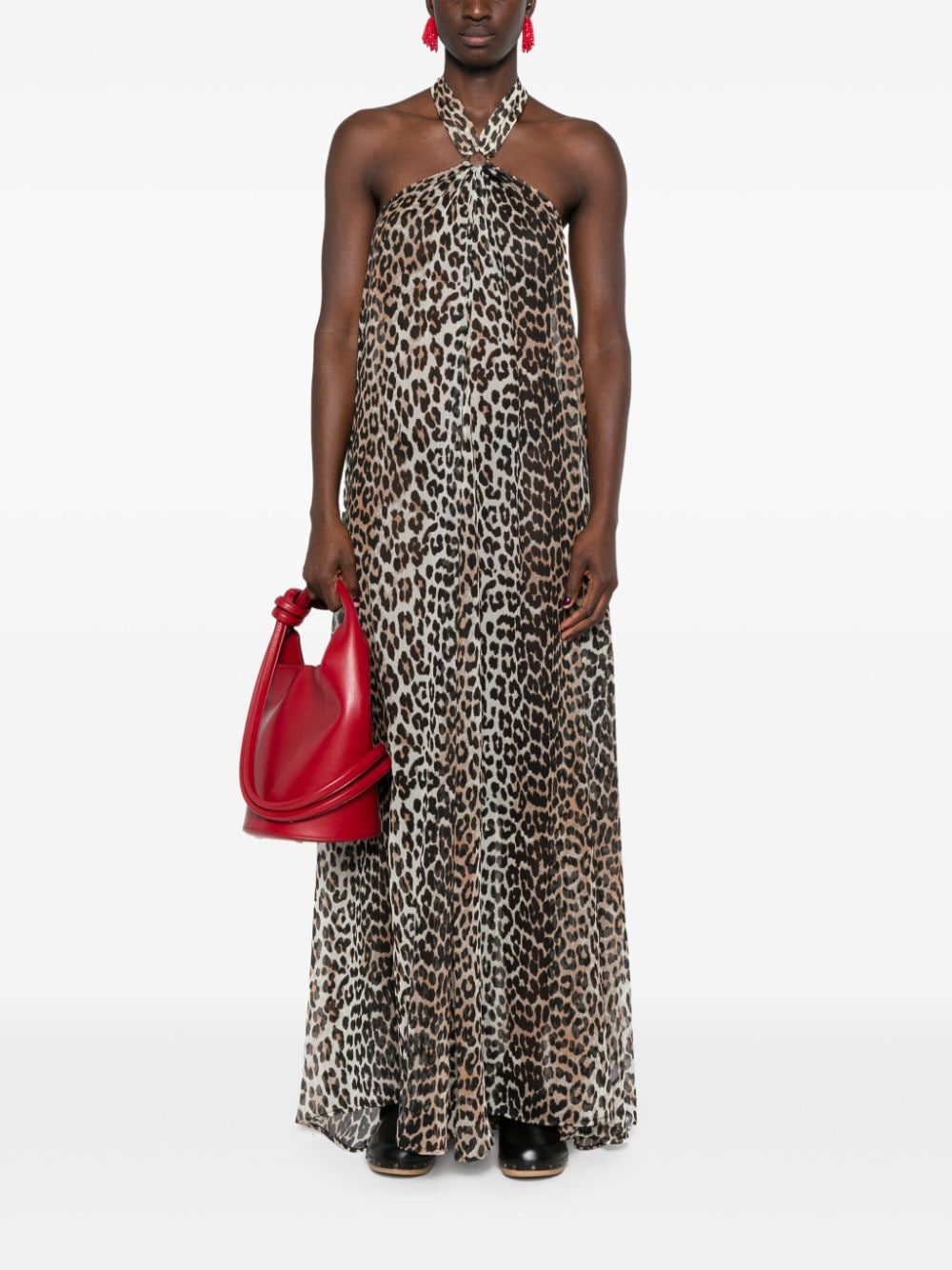 GANNI Maxi-jurk met luipaardprint - Beige