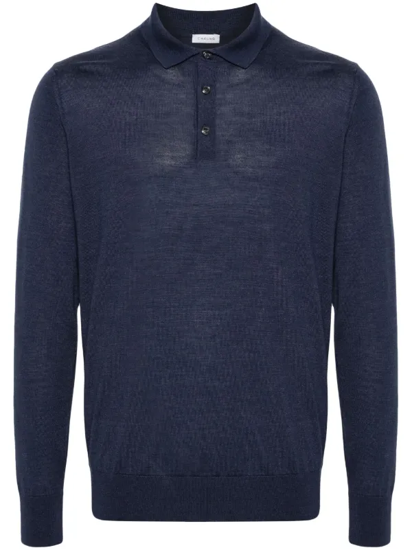 Caruso long-sleeve fine-knit Polo Shirt Blue FARFETCH IN