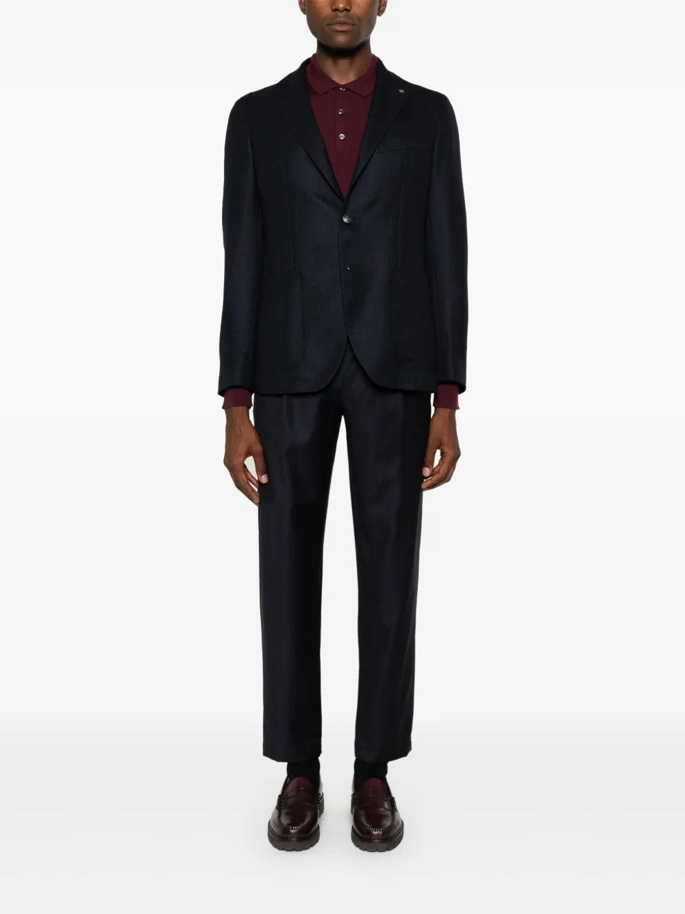 Caruso long-sleeve fine-knit polo shirt - Rood