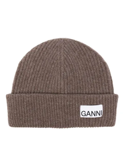 本物□GANNI ガニー ロゴ リブニット帽 ビーニー ハット GANNI（ガニー