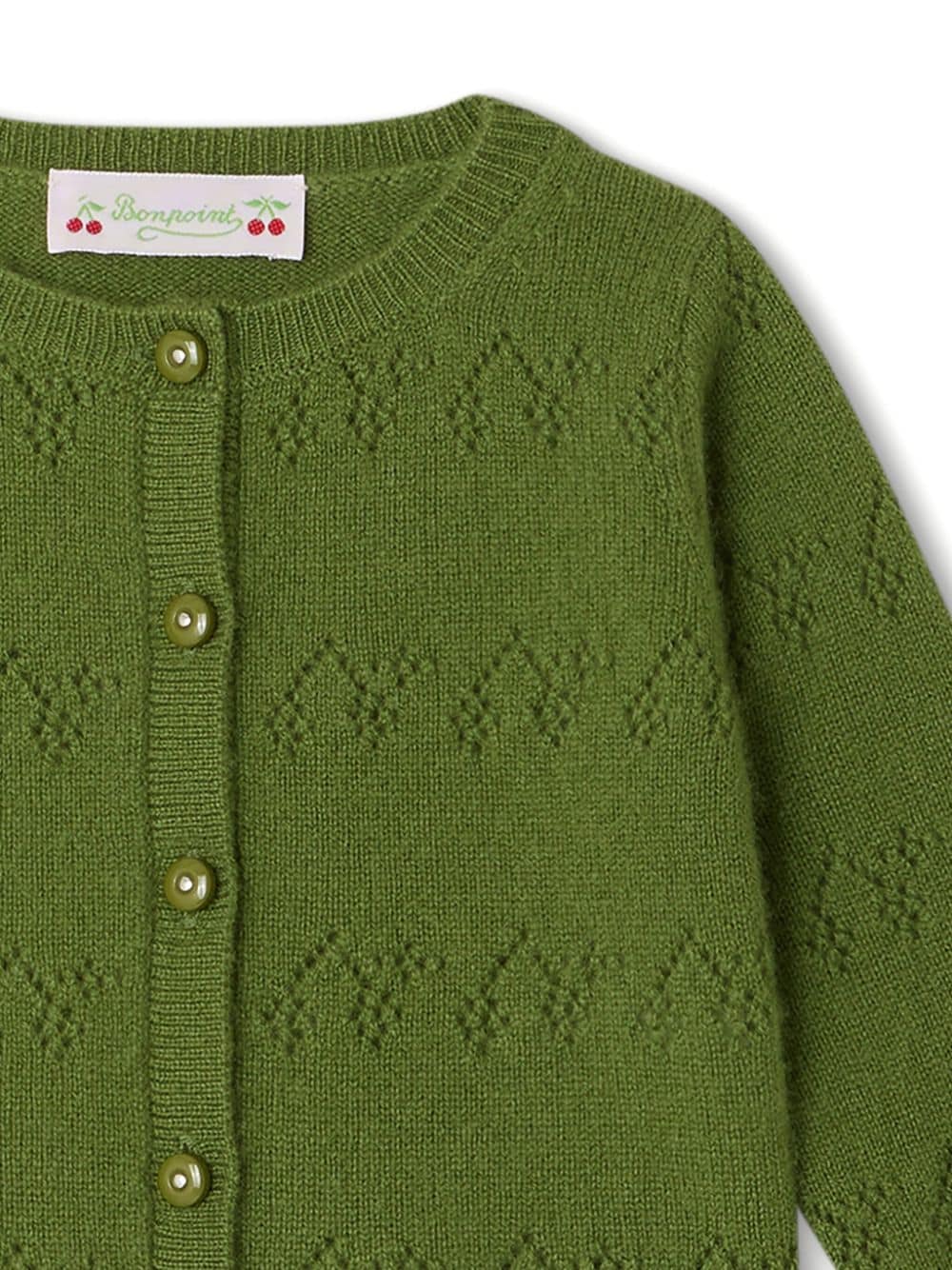 Shop Bonpoint Gwenoli Pointelle-knit Cardigan In Green