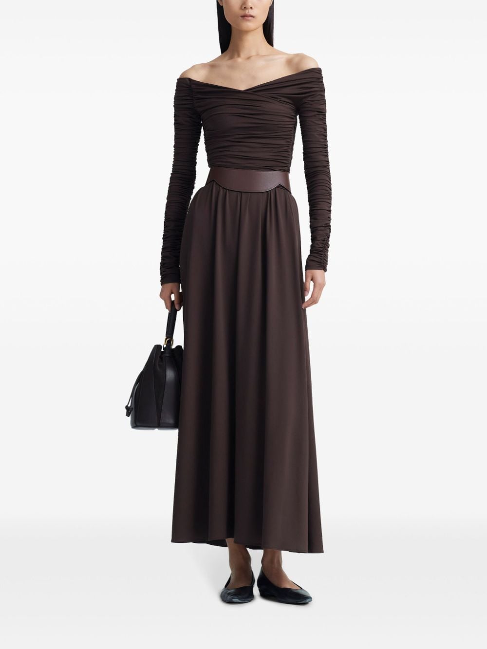 Shop Altuzarra Charlotte Off-shoulder Dress In Brown