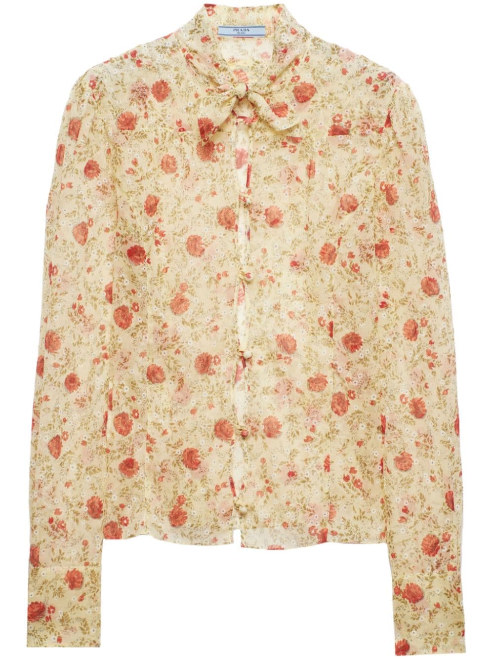 Prada Floral Print Silk Shirt In Yellow