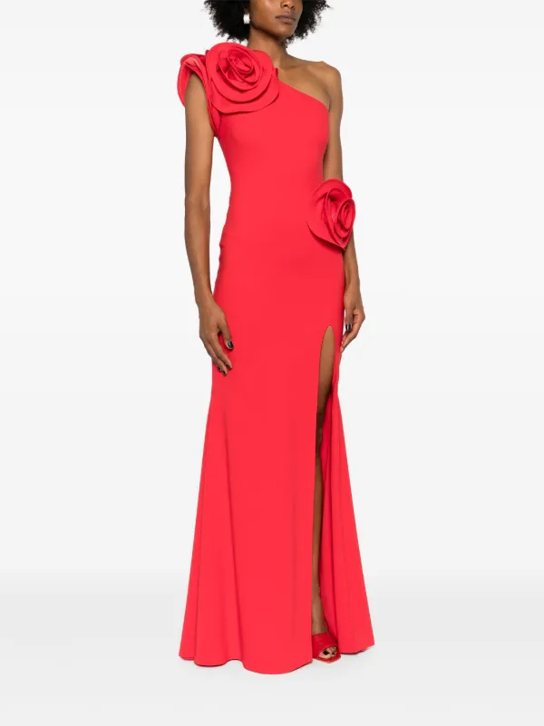 Ana Radu floral-appliqu one-shoulder Dress | Red | FARFETCH OM