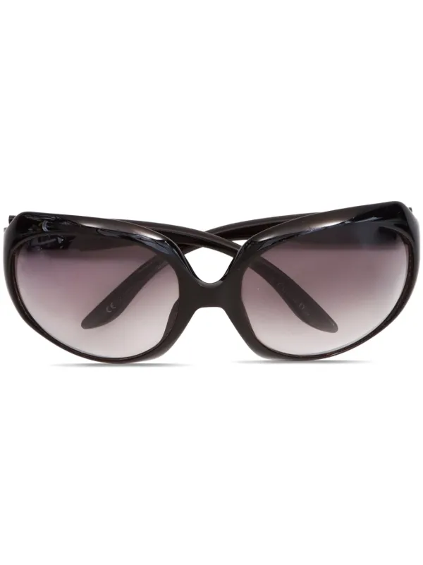 Christian Dior Pre Owned Glossy oversize frame Sunglasses Black FARFETCH AO