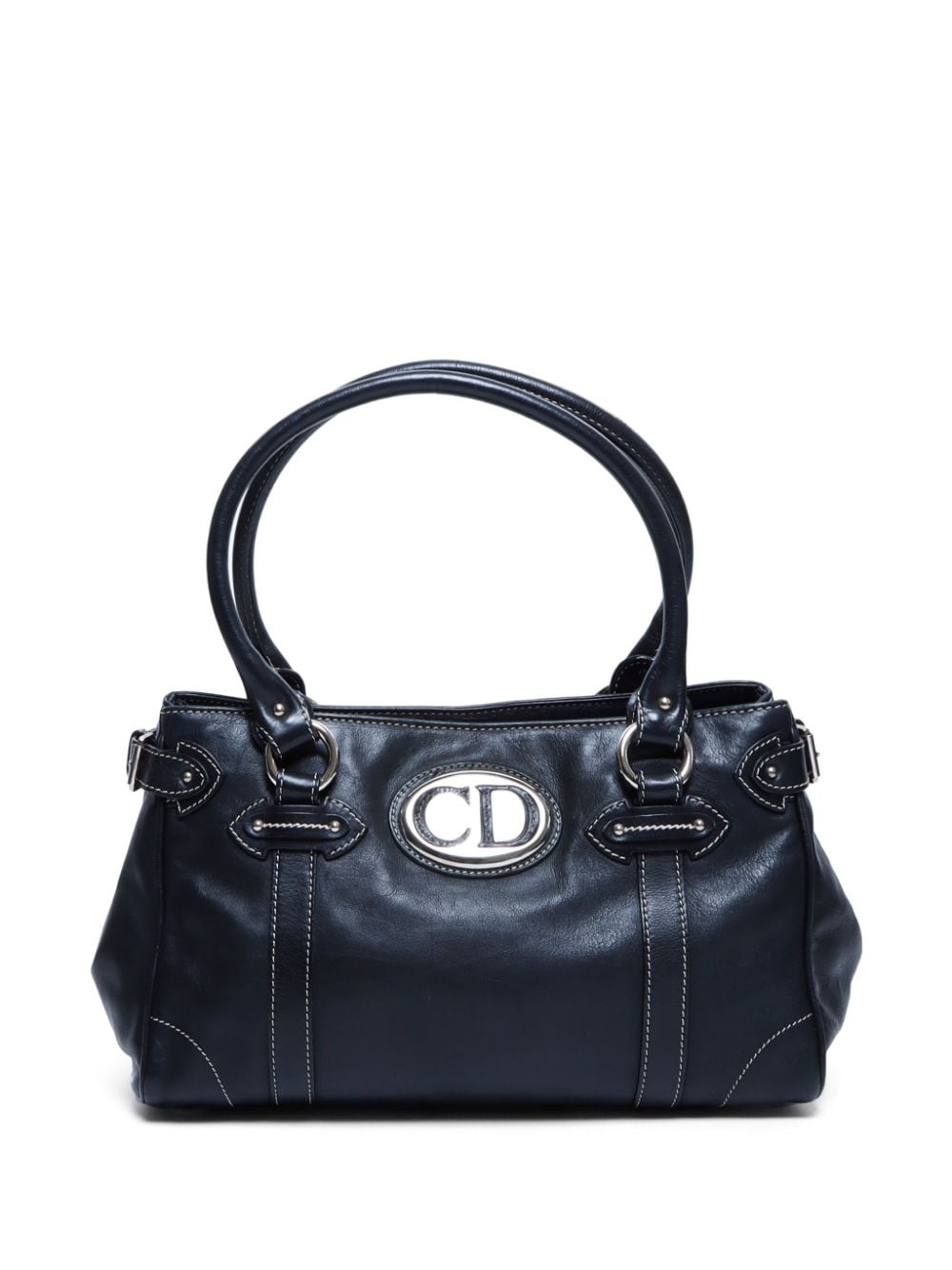 Pre-owned Dior Cd-plaque Leather Handbag In Black