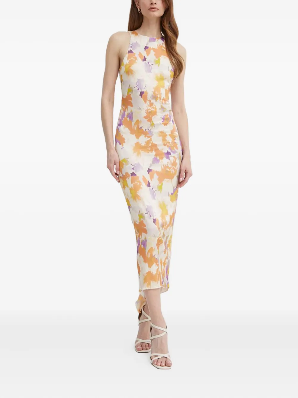 Patrizia Pepe Midi-jurk met ruches en bloemenprint - Beige