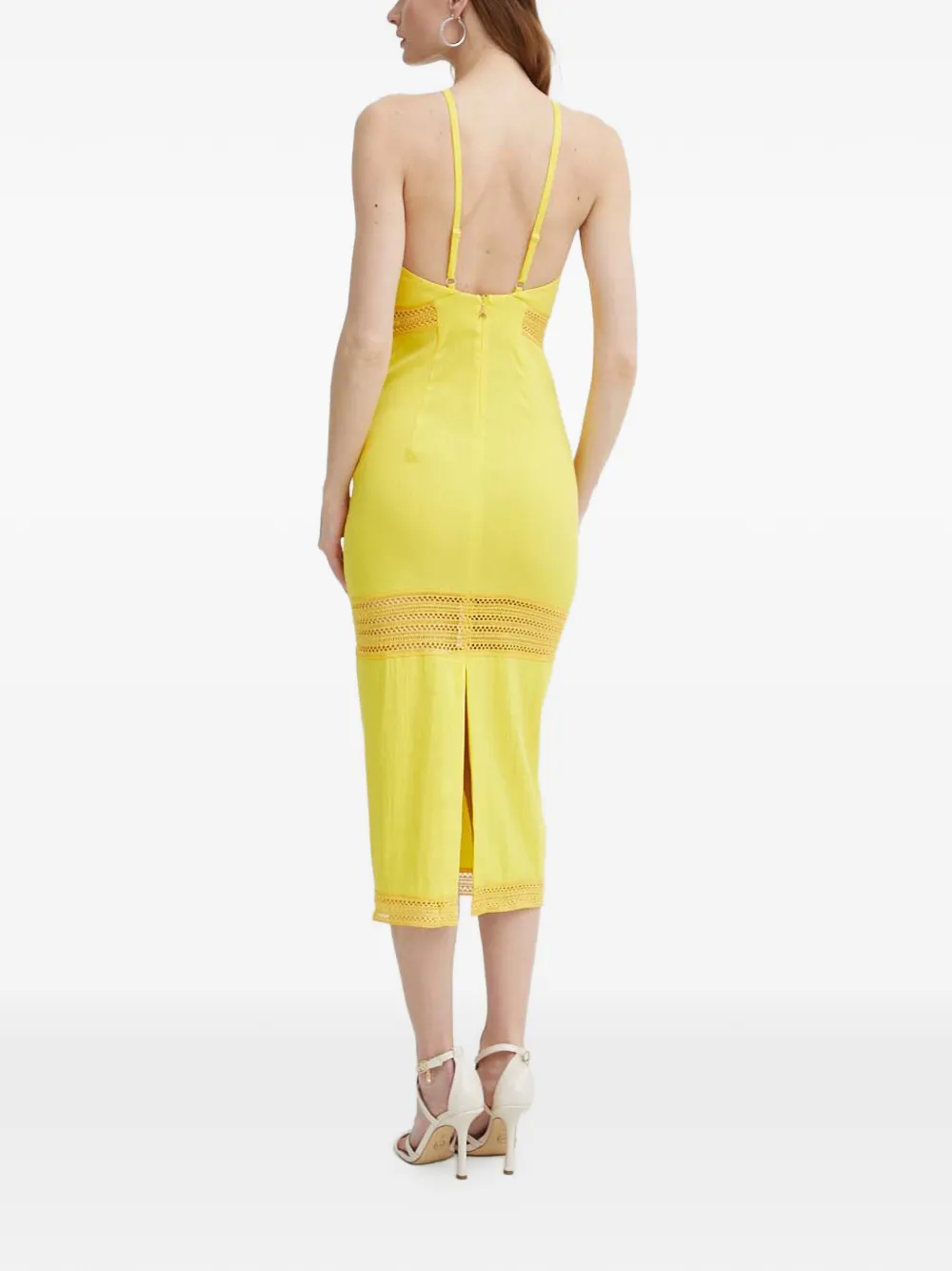 Patrizia Pepe crochet-panel midi dress - Geel