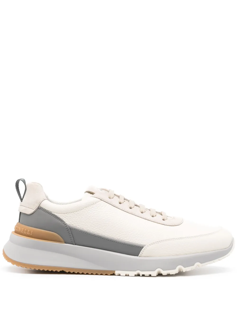 Brunello Cucinelli Leren sneakers met geborduurd logo Beige