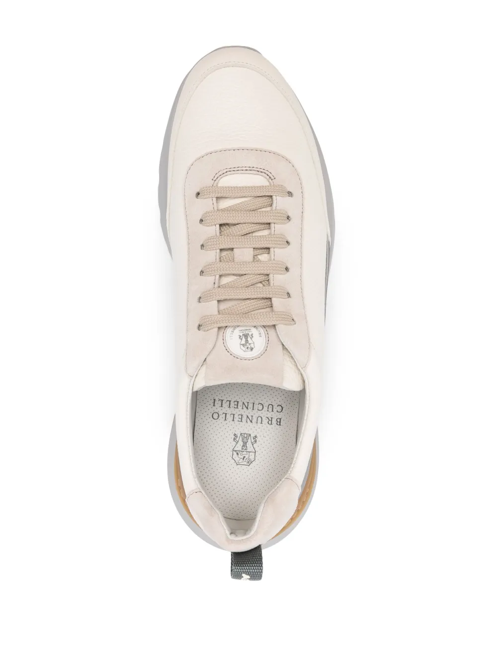 Brunello Cucinelli embroidered-logo leather sneakers Neutrals