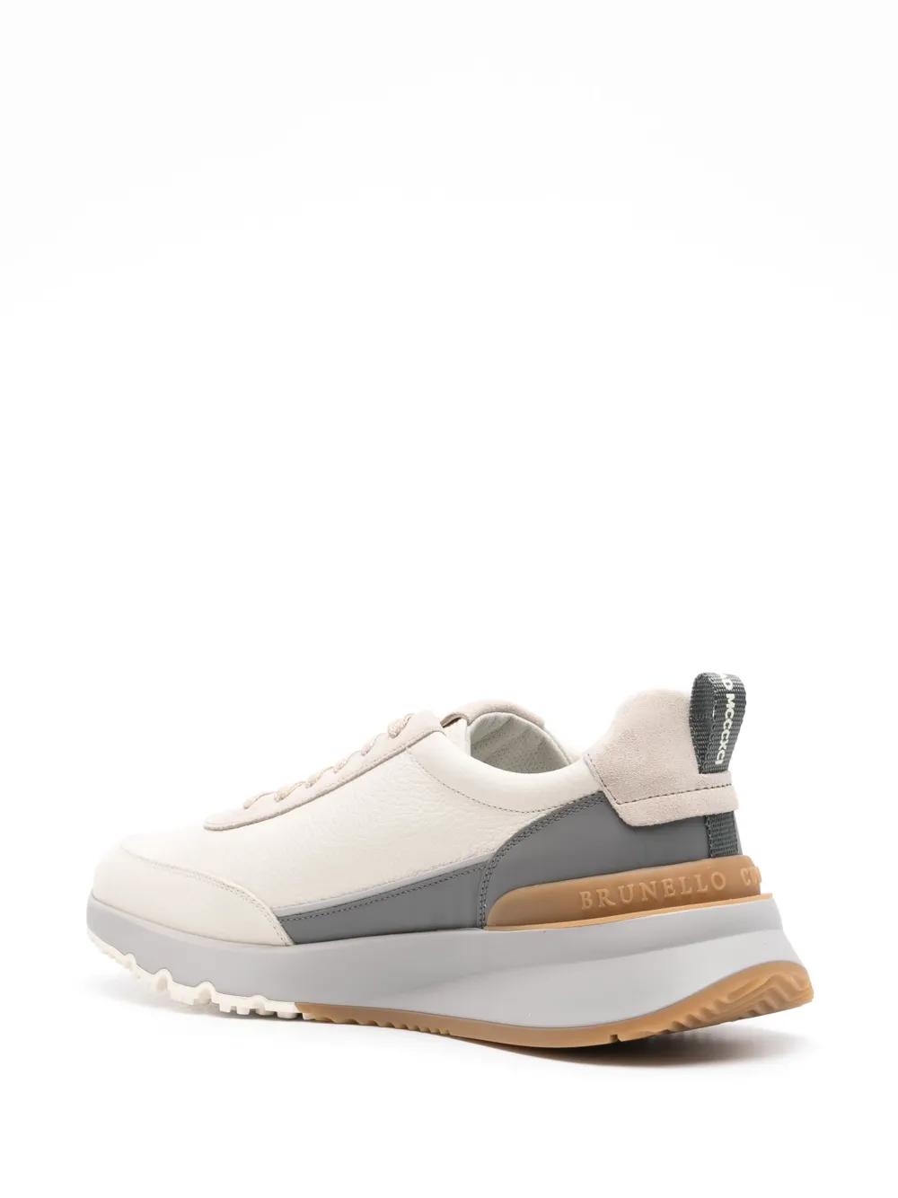 Brunello Cucinelli embroidered-logo leather sneakers Neutrals