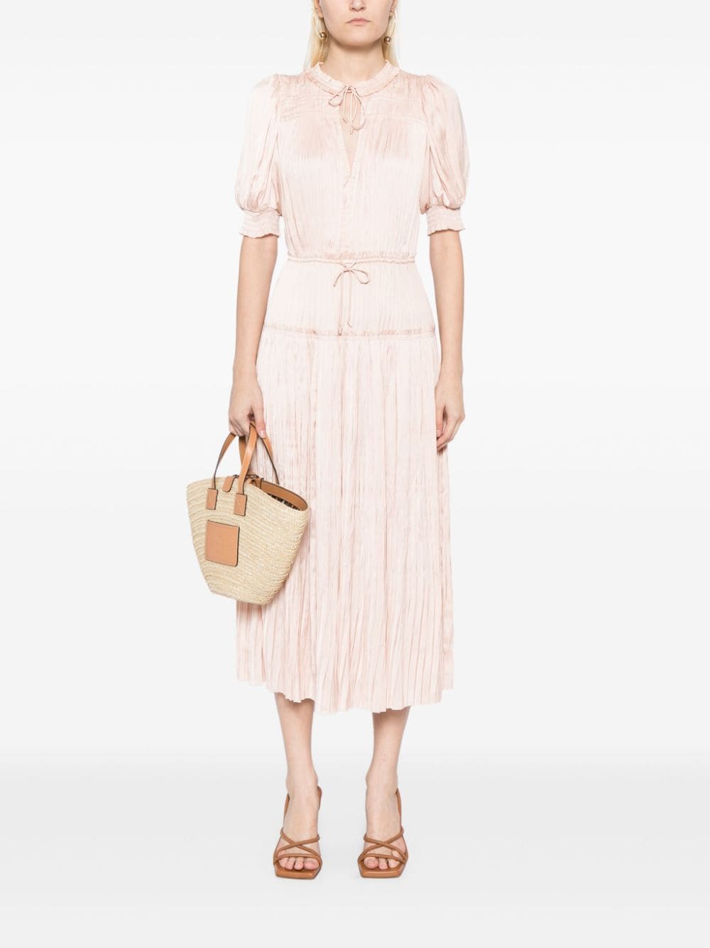 Shop Ulla Johnson Astrid Plissé Midi Dress In Pink