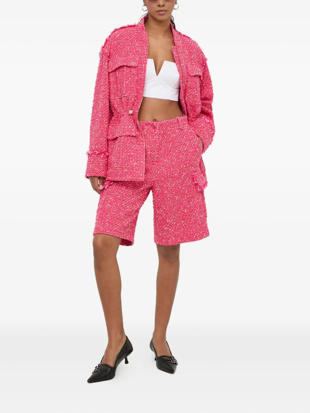 Patrizia Pepe Frayed Tweed Shorts In Pink