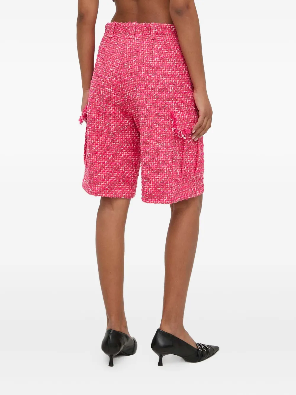 Patrizia Pepe Frayed Tweed Shorts In Pink