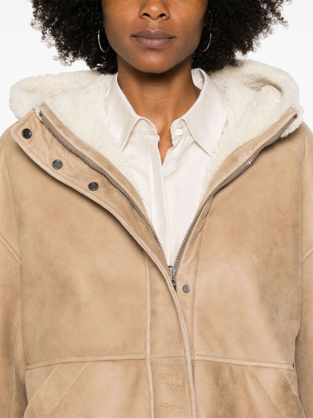 Brunello Cucinelli faux-shearling trim suede jacket Women