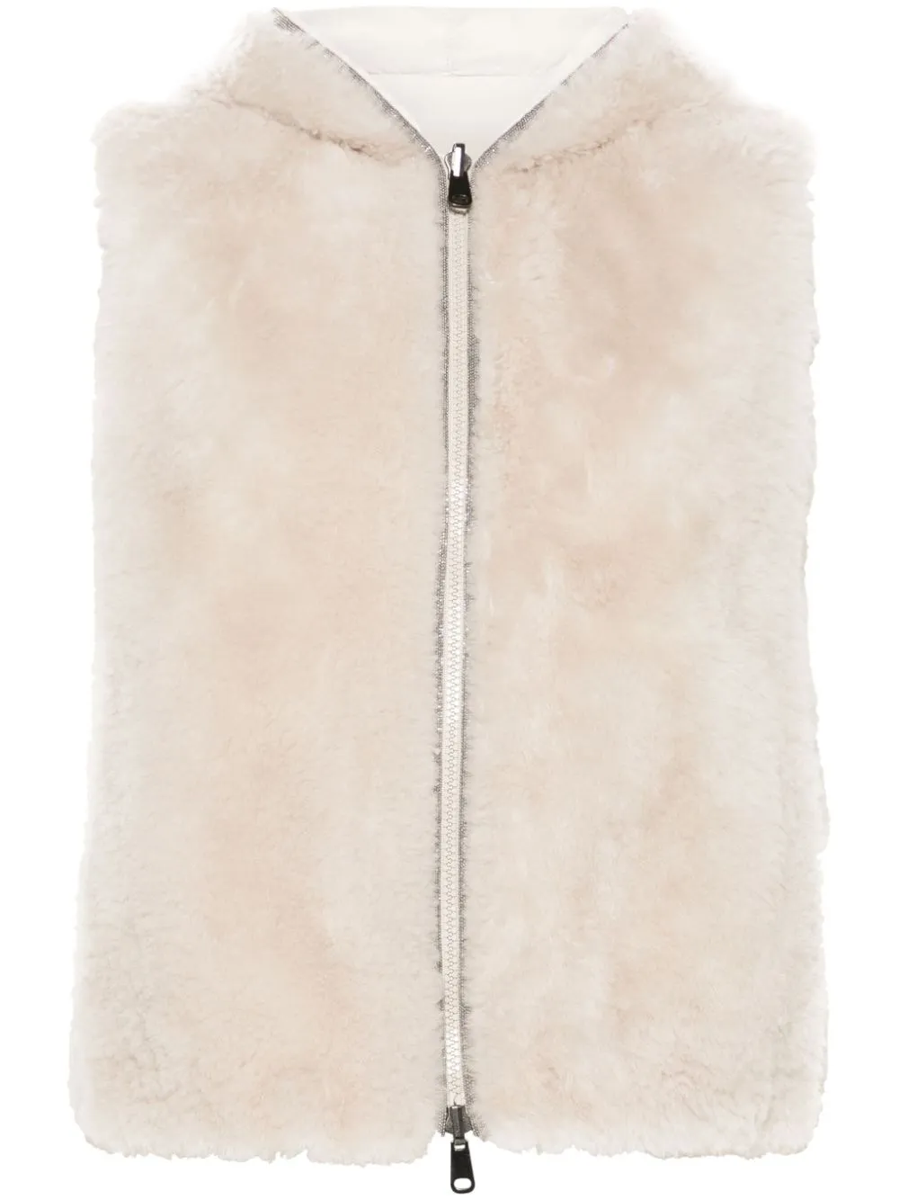 Brunello Cucinelli Faux-fur Hooded Gilet In Neutrals