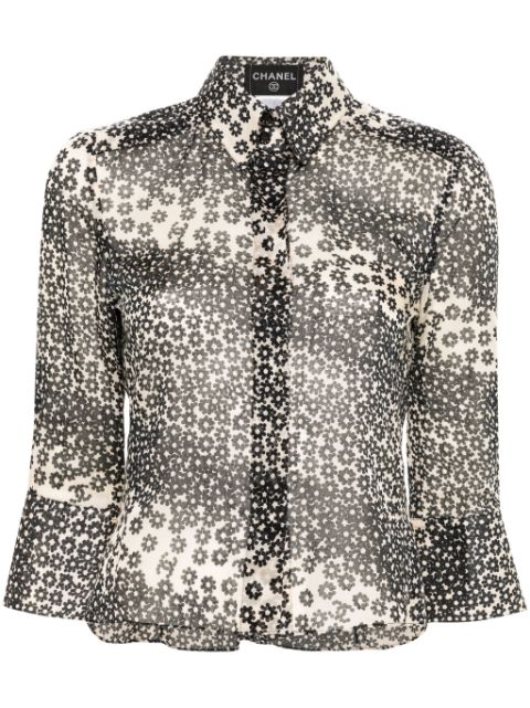 HOT SALE CHANEL 2010 floral-print cotton shirt Women