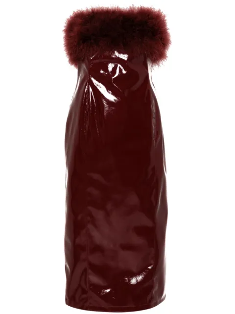 Blumarine marabou-feathers patent midi dress
