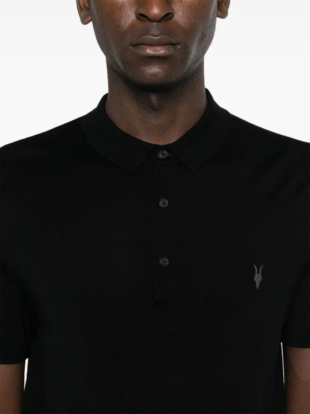 Allsaints Mode Merino Wool Polo Shirt In Black