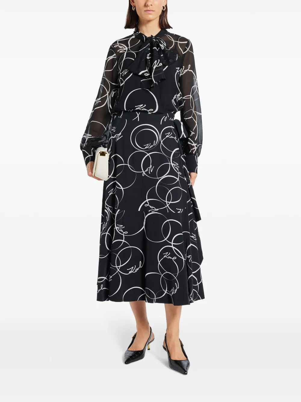 Karl Lagerfeld Circle-print bow blouse - Zwart