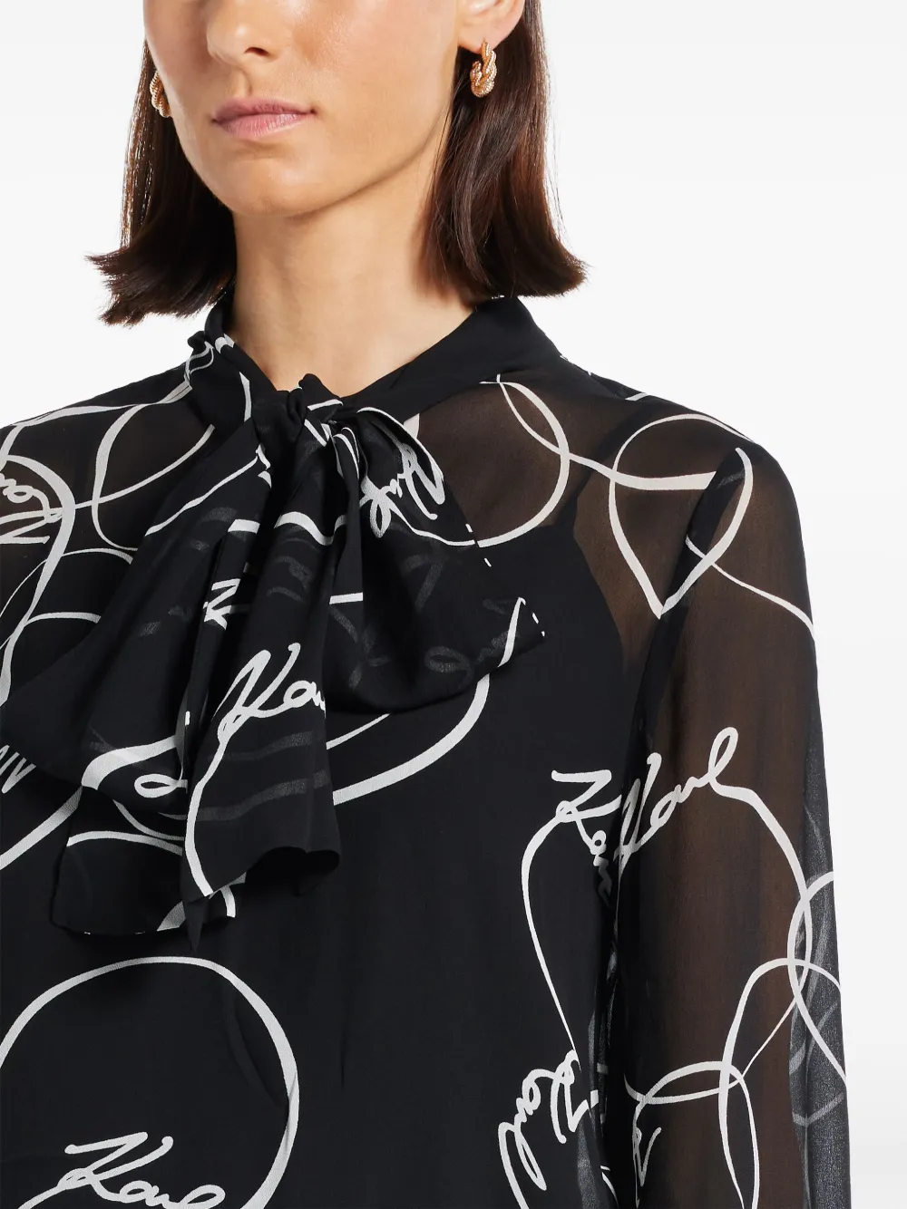 Karl Lagerfeld Circle-print Bow Blouse In Black