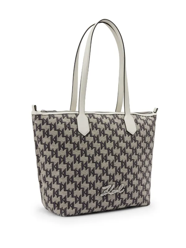 Karl Lagerfeld Medium Signature Jacquard Tote Bag Grey FARFETCH AO
