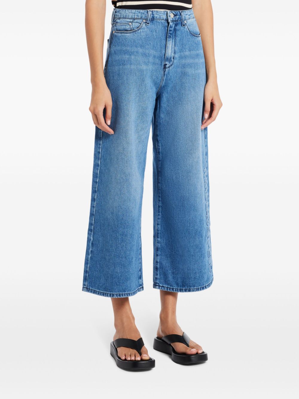 Shop Karl Lagerfeld Wide-cropped Jeans In Blue